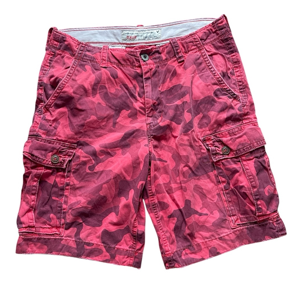 American Eagle Outfitters Men's Red Camo Cargo Shorts Classic Size 34 Cotton